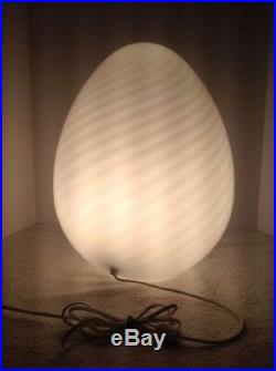 VINTAGE MAESTRI MURANO LARGE 17 WHITE SWIRL GLASS EGG LAMP 1970's ORIGINAL NICE