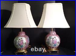 VINTAGE PAIR OF PORCELAIN CHINOISERIE ORIENTAL TABLE LAMPS Updated Wiring