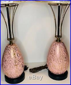 VINTAGE Pink Gold Speckled Table Lamps Sputnik Atomic MCM 50's 26
