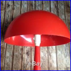 VINTAGE RED ORANGE ROUND MUSHROOM PLASTIC LAMP ART DECO 1970s ERA WORKING WELL