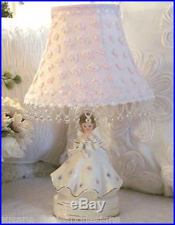 VINTAGE Southern Belle LAMP w CUSTOM Shabby SHADE pink popcorn chenille chic