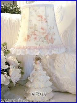 VINTAGE Southern Belle LAMP w CUSTOM Shabby SHADE pink popcorn chenille chic