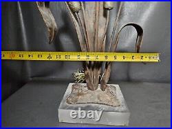 VINTAGE VERY RARE Chapman Brutalist CATTAIL Table Lamp Iron & Brass Lucite Base