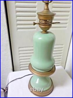 VINTGE Green Opaline Glass Table Lamp