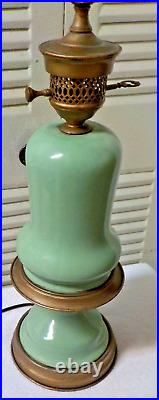 VINTGE Green Opaline Glass Table Lamp