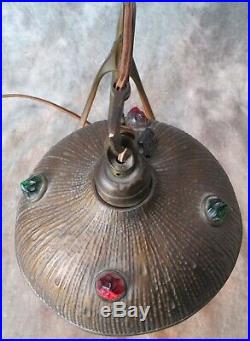 VTG 1910's Jugendstil Art Nouveau Jeweled Brass Lillypad Desk/Table Lamp