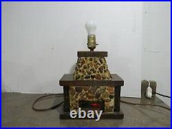 VTG 1950's-60's Cabin River Real Stone & Wood Fireplace Hearth Table Lamp/Light