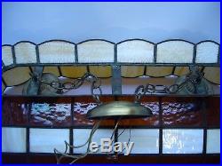 VTG 3' Tiffany Pool Table lamp Light Ivory & Amber glass hanging Bar light Large