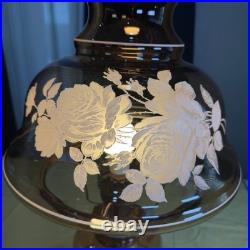 VTG 70s Plymouth Harlee Amber Glass Hurricane Lamp Frosted Rose Floral 3-Way 25