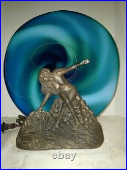 VTG Art Nouveau Female Figure Sea Silhouette Table Lamp CURTAINS 1900-1940