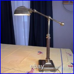 VTG Brass Ethan Allen Articulated Desk Lamp Faux Leather Stem Swing Arm Light