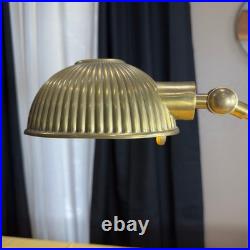 VTG Brass Ethan Allen Articulated Desk Lamp Faux Leather Stem Swing Arm Light