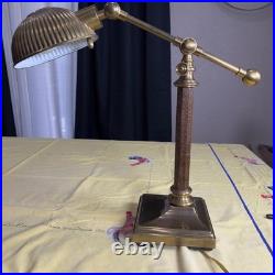 VTG Brass Ethan Allen Articulated Desk Lamp Faux Leather Stem Swing Arm Light