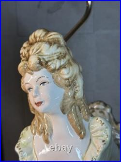 VTG Capodimonte LARGE Figural Table Lamp WithShade Lady Playing Harp 40 In Tall
