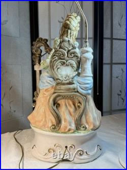 VTG Capodimonte LARGE Figural Table Lamp WithShade Lady Playing Harp 40 In Tall