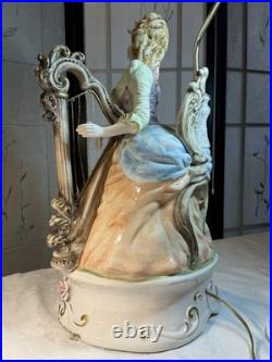 VTG Capodimonte LARGE Figural Table Lamp WithShade Lady Playing Harp 40 In Tall