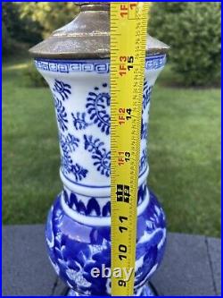 VTG Chinese Porcelain Vase Table Lamp Blue & White Chinese Vase 25 Tall