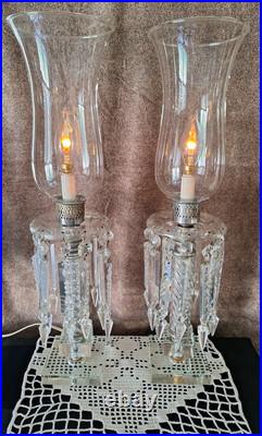 VTG Crystal Lamp Pr 21.5 Flicker Bulb 28 Crystal Prisms Art Noveau Luxury