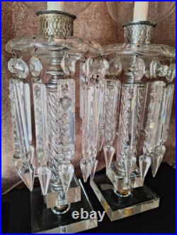 VTG Crystal Lamp Pr 21.5 Flicker Bulb 28 Crystal Prisms Art Noveau Luxury