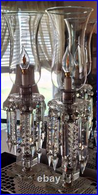 VTG Crystal Lamp Pr 21.5 Flicker Bulb 28 Crystal Prisms Art Noveau Luxury
