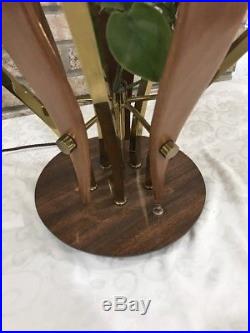 VTG Danish Mid Century Modern Teak Wood Brass Tulip Table Lamp Eames Era Retro