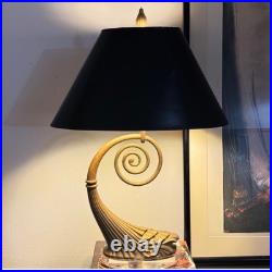 VTG Erwin Lambeth Brass on Lucite Table Lamp Gold Black Hollywood Regency Spiral