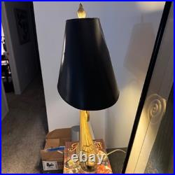 VTG Erwin Lambeth Brass on Lucite Table Lamp Gold Black Hollywood Regency Spiral