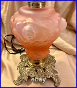 VTG Fenton Art Glass Table Lamp Gone With The Wind Pink Rose Case Glass 1950s