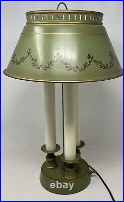 VTG French Bouillotte Style Brass Tole Table Lamp Green Antique Candlestick