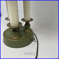 VTG French Bouillotte Style Brass Tole Table Lamp Green Antique Candlestick