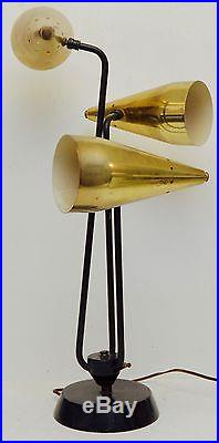 VTG Gold Brass Punched 3 Shade Table Lamp Mid Century Space Age UL Desk Office