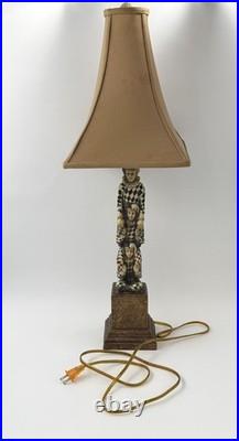 VTG Harlequin Jester Figural Table Lamp Stacked Clown Art Deco Style (Tested)