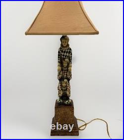 VTG Harlequin Jester Figural Table Lamp Stacked Clown Art Deco Style (Tested)