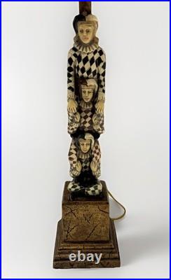 VTG Harlequin Jester Figural Table Lamp Stacked Clown Art Deco Style (Tested) VTG Harlequin Jester Figural Table Lamp Stacked Clown Art Deco Style (Tested)