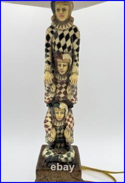 VTG Harlequin Jester Figural Table Lamp Stacked Clown Art Deco Style (Tested)