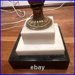 VTG Hollywood Regency Alabaster Glam Marble Crystal Prism Boudoir Lamps (2)