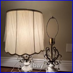 VTG Hollywood Regency Alabaster Glam Marble Crystal Prism Boudoir Lamps (2)