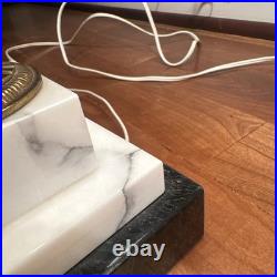 VTG Hollywood Regency Alabaster Glam Marble Crystal Prism Boudoir Lamps (2)