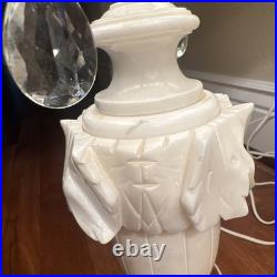 VTG Hollywood Regency Alabaster Glam Marble Crystal Prism Boudoir Lamps (2)