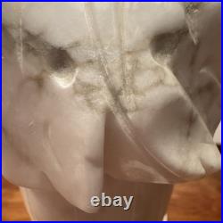 VTG Hollywood Regency Alabaster Glam Marble Crystal Prism Boudoir Lamps (2)