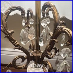 VTG Hollywood Regency Alabaster Glam Marble Crystal Prism Boudoir Lamps (2)