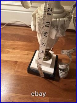 VTG Hollywood Regency Alabaster Glam Marble Crystal Prism Boudoir Lamps (2)