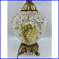 VTG Hollywood Regency Waterfall/Hobnail Table Lamp w-Grapes and Crystal Prisms