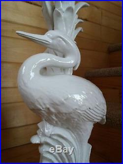 VTG Italian Double Heron Chinoiserie Fine Porcelain Ceramic Table Lamp Italy 28