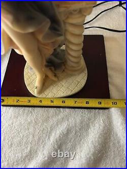 VTG Lady Statue Table Lamp with Fringe Shade 32 Tall Statue signed W. Anina'95