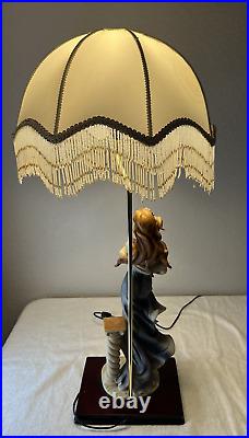 VTG Lady Statue Table Lamp with Fringe Shade 32 Tall Statue signed W. Anina'95