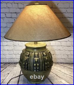 VTG Lamp 28 Egyptian Gods Large 3D HIEROGLYPH Table Olive Green Canopic Jar