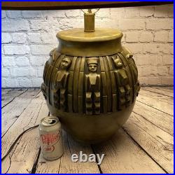 VTG Lamp 28 Egyptian Gods Large 3D HIEROGLYPH Table Olive Green Canopic Jar