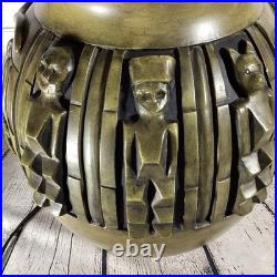 VTG Lamp 28 Egyptian Gods Large 3D HIEROGLYPH Table Olive Green Canopic Jar