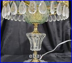 VTG MICHELOTTI Boudoir Parlor TABLE LAMP EMERALD GREEN Crystal Glass 18 RARE